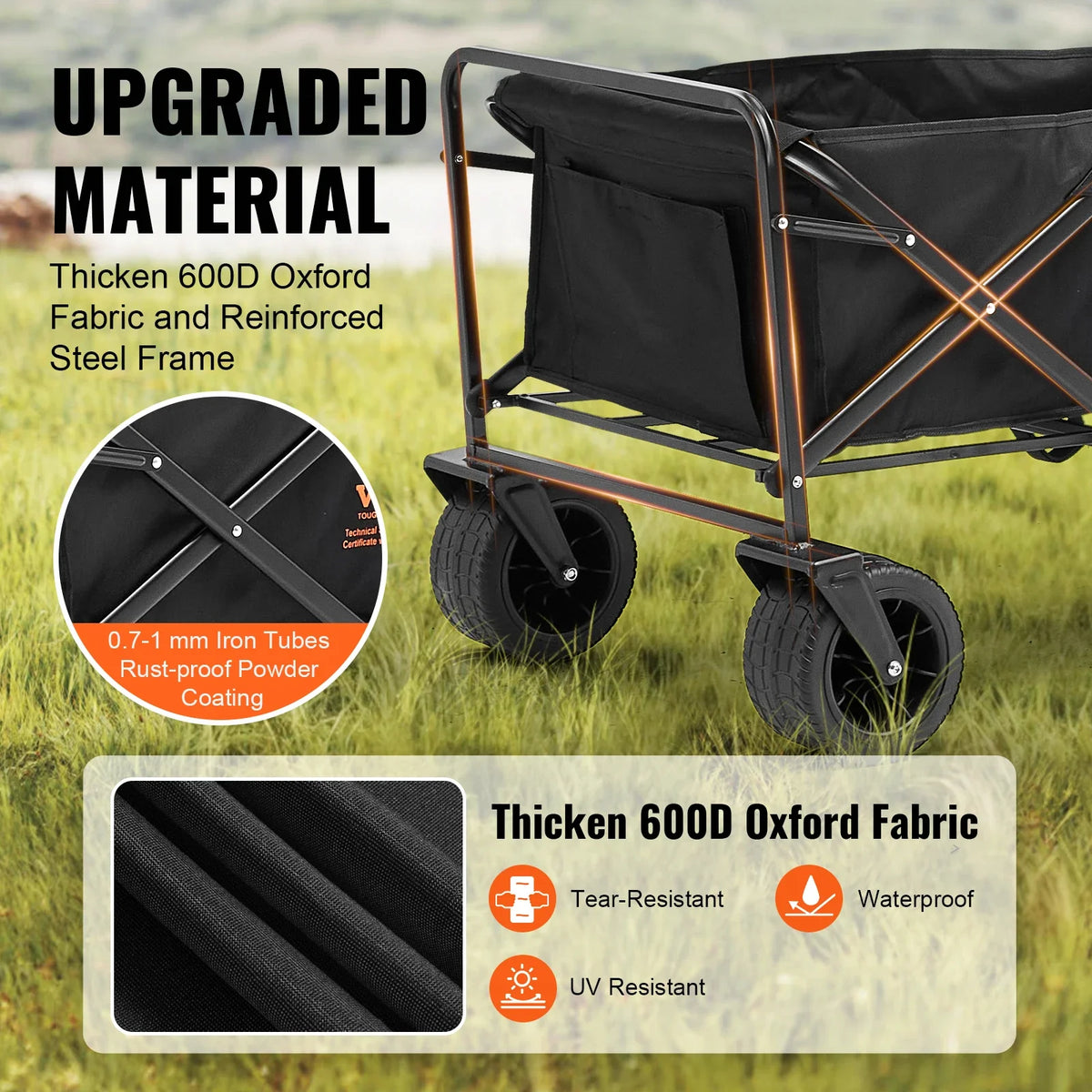 Collapsible Folding Wagon, 3 cu.ft Beach Wagon Cart, 350 lbs Weight Capacity ,for Camping, Shopping, Garden