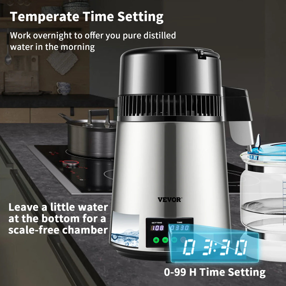 4L Water Distiller Purifier Filter 1 L/H Distilling Speed Dispenser Drinking Bottle Softener Touch Screen Home Appliance