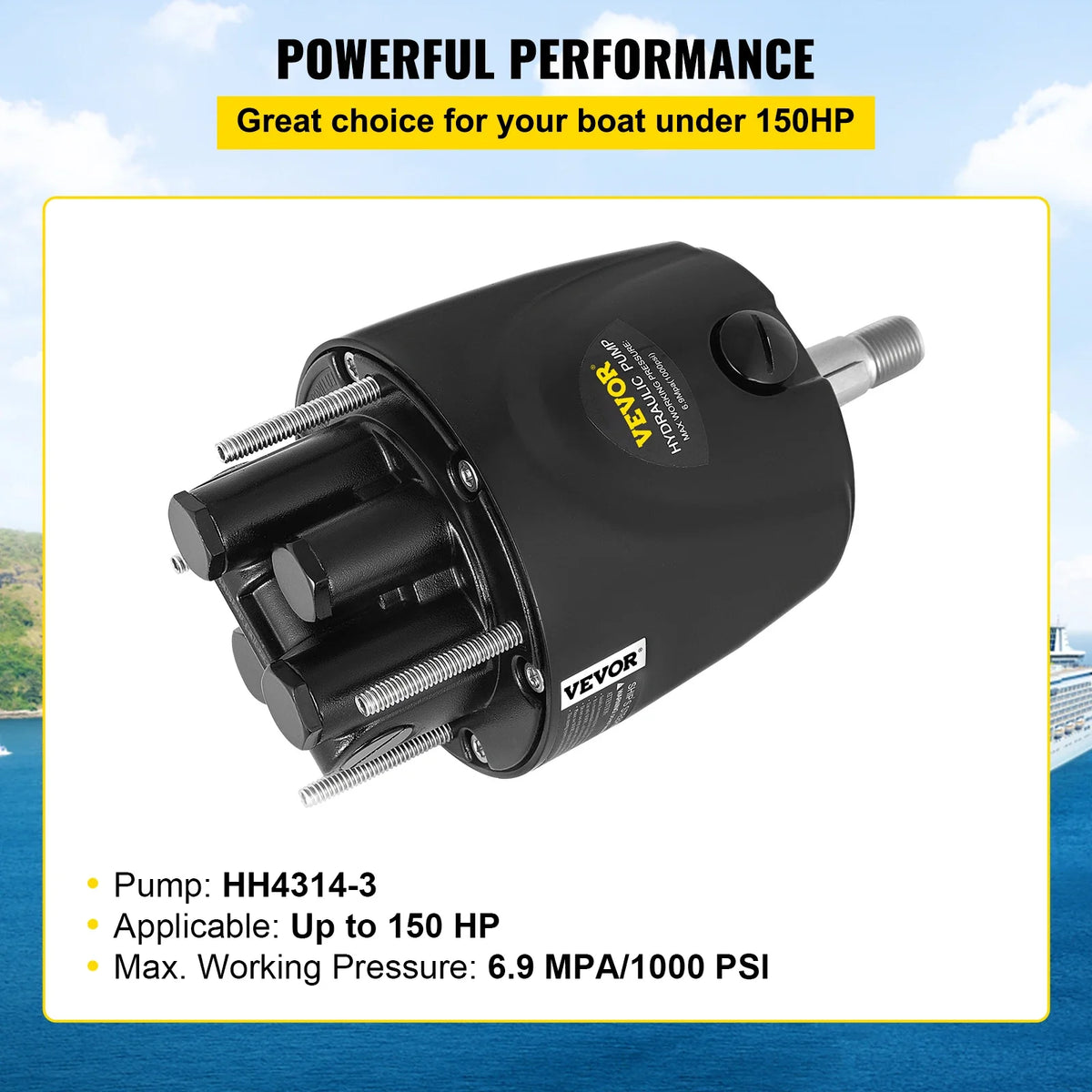 Outboard Hydraulic Steering Pump for Engines Till 150 HP Front Mount Helm 1.4 cu. in. for Fishing Marine Boat Accessories