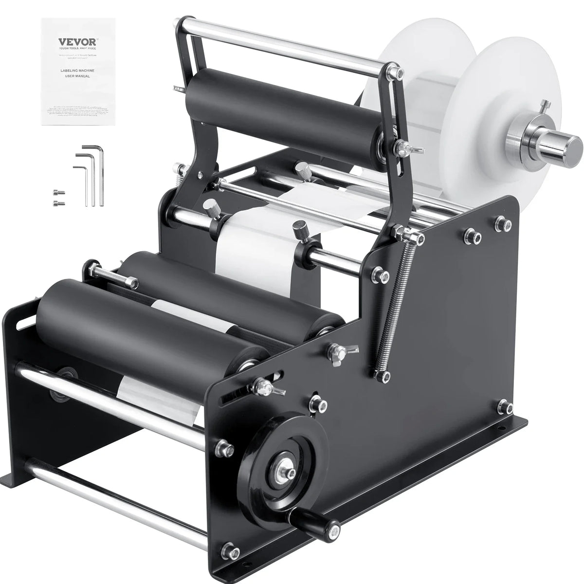 Manual Round Bottle Labeling Machine 15-20pcs/min Adjustable Labeler for Bottles Diameter 0.78-4.72 in (with Pressing Bar)