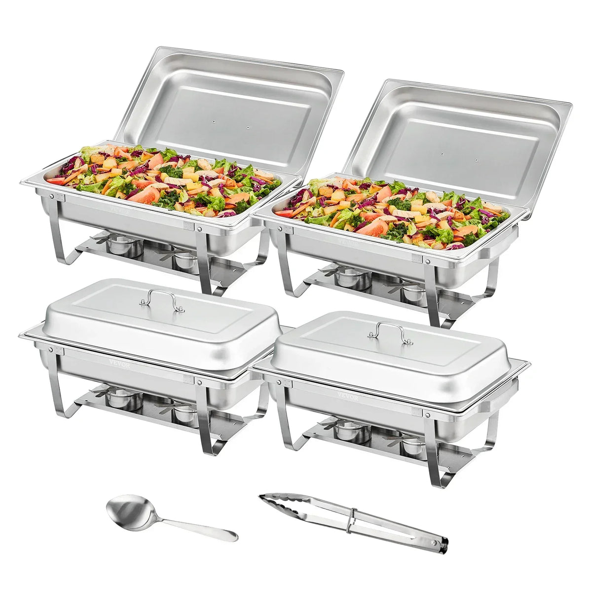 8QT Rectangle Chafing Dish 2/4/6 Packs with Full Size Pans, Folding Stand/Fuel Holder/Tray for Buffet Catering Warmer