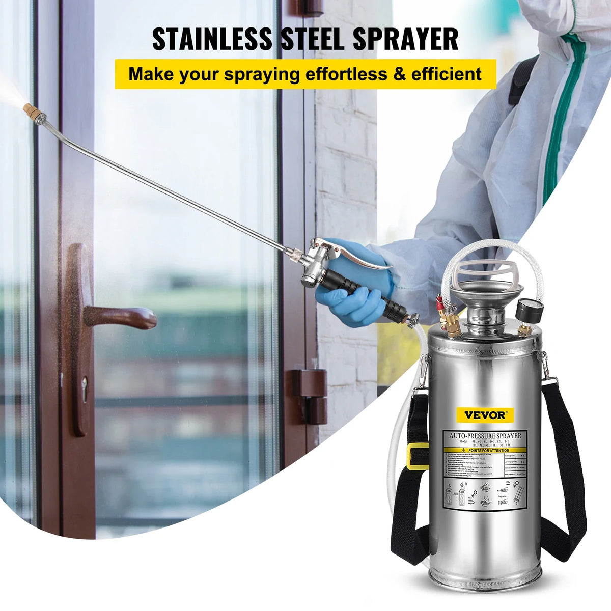2Gal Stainless Steel Sprayer Hand Pump Sprayer with Pressure Gauge&Safety Valve Adjustable Nozzle for Gardening Sanitizing
