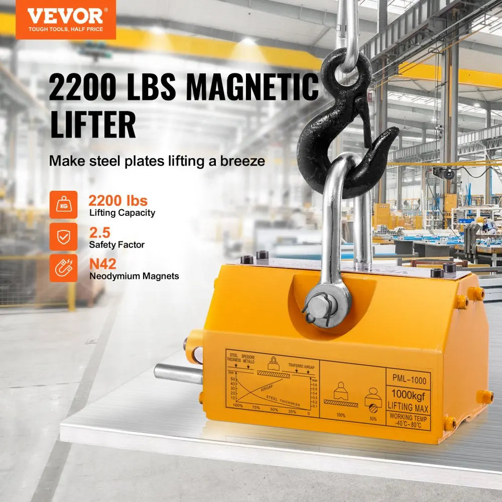 Magnetic Lifter 100-2000kg Lifting Magnet with Release Permanent Lift Magnets Heavy Duty Magnet for Hoist Shop Crane Block