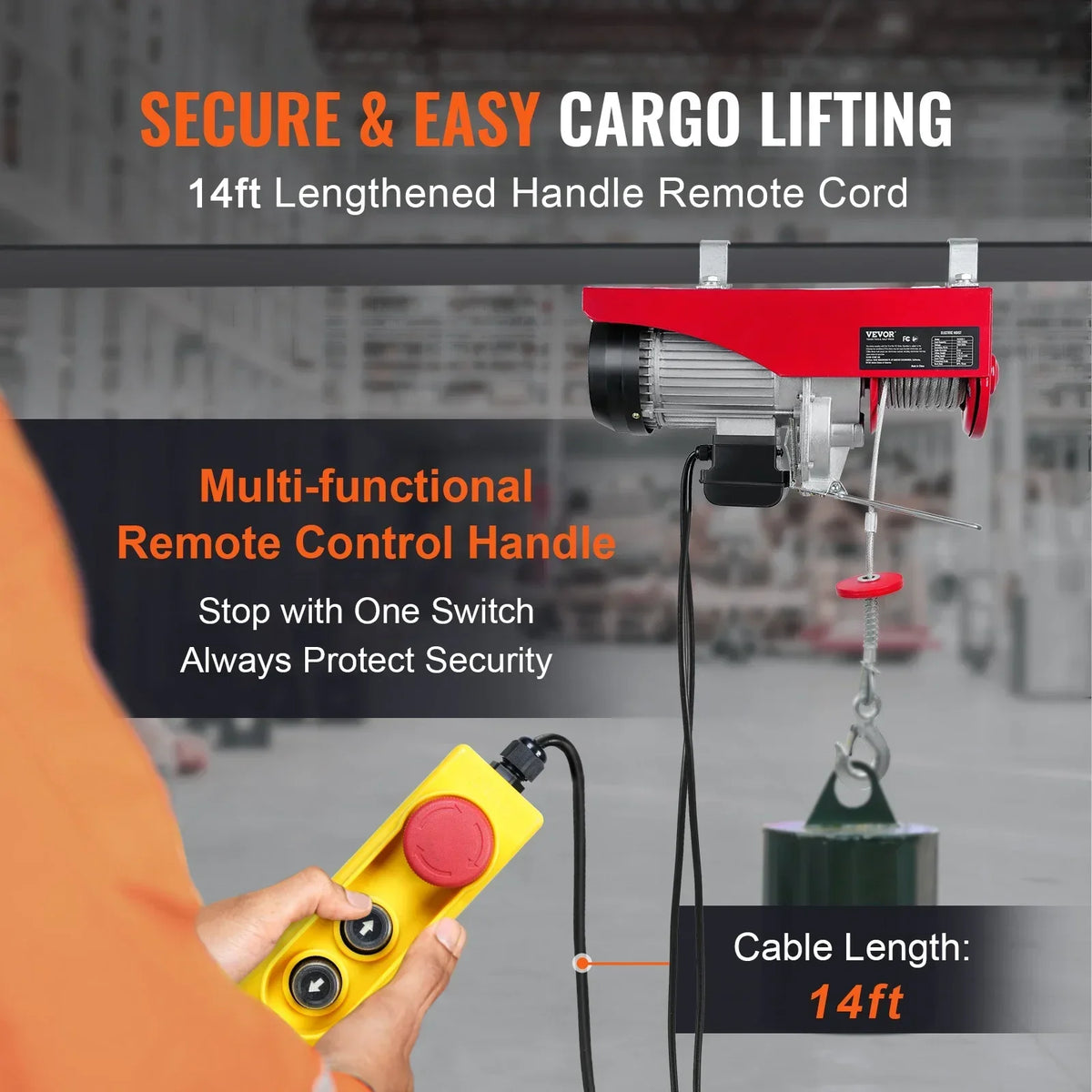 Electric Hoist 200-1000kg with Wired/Wireless Remote Control Lifting Crane Cable Hoist Winch for Boat Car Garage Elevator