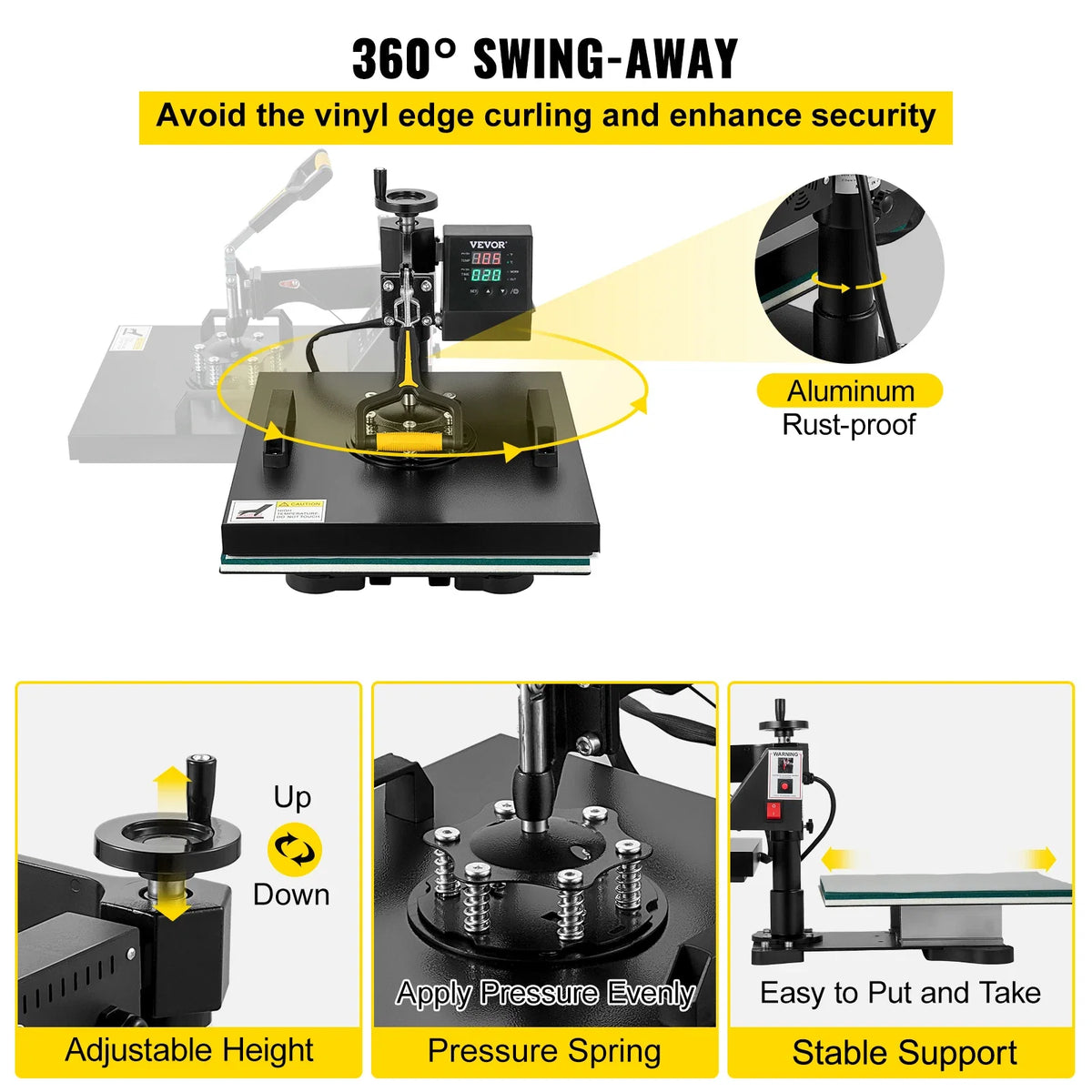 2In1 Heat Press Machine 38*38CM Multifunctional 360 Degree Swing-Away Digital Sublimation Printer Transfer DIY T-shirt Cap