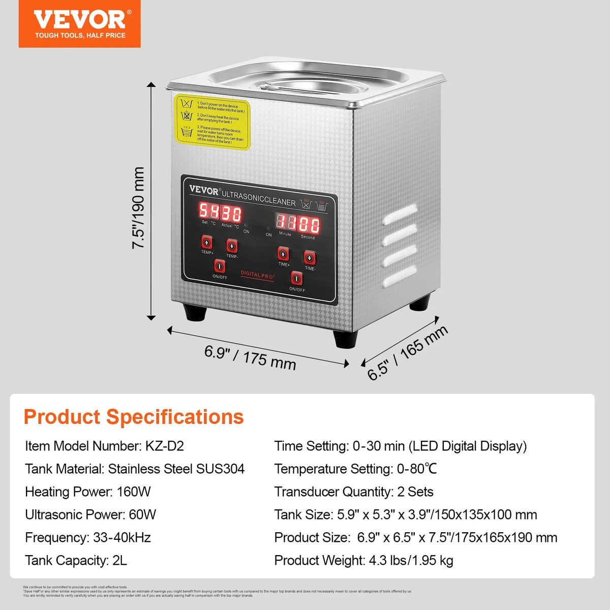 Ultrasonic Cleaner w/ Digital Timer & Heater,Professional Ultra Sonic Jewelry Cleaner,Stainless Steel Heated Clean Machine
