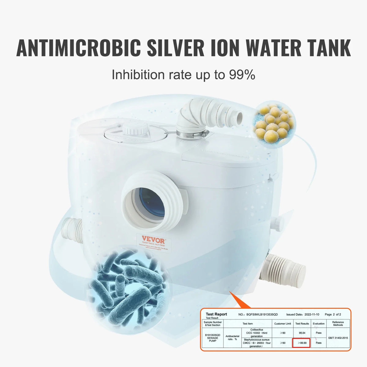 Macerator Disposal Pump Basement Macerator Pump 700W, 9600l/h flow, 10m discharge head 99% effective antimicrobial