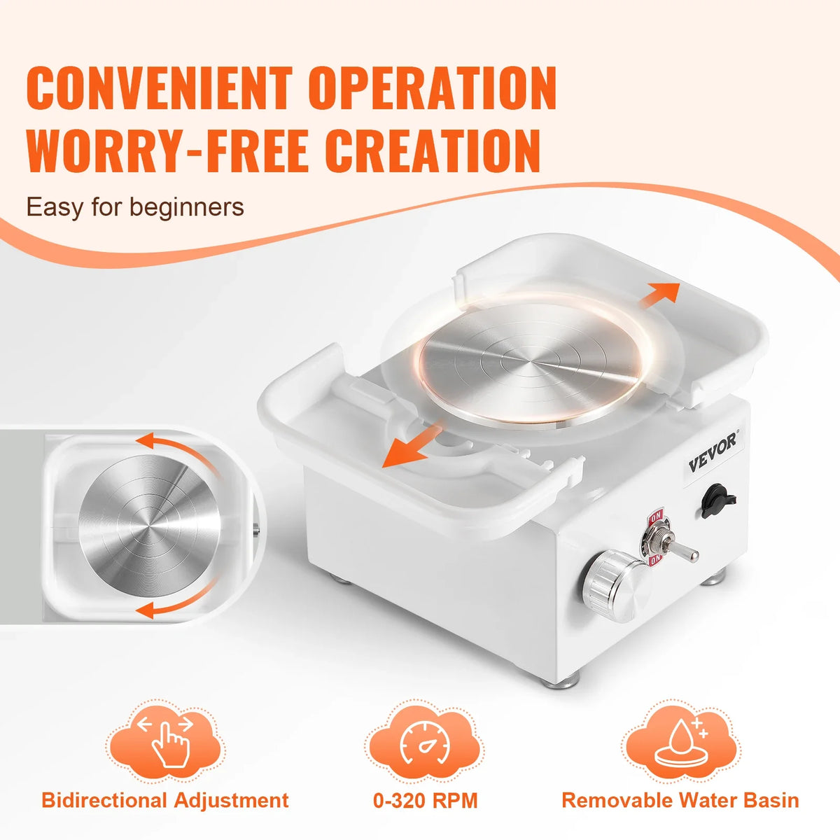 Mini Pottery Wheel 320RPM Adjustable Speed Electric Ceramic Wheel Machine for Art Craft Work Home DIY