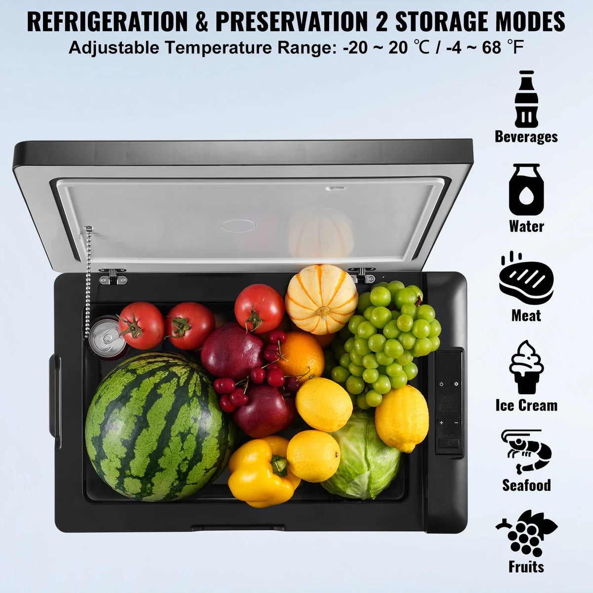 70L Car Refrigerator, 12V Car Fridge, Single Zone Portable Freezer, -4℉-68℉, 12/24V DC and 100-240V AC Compressor Cooler