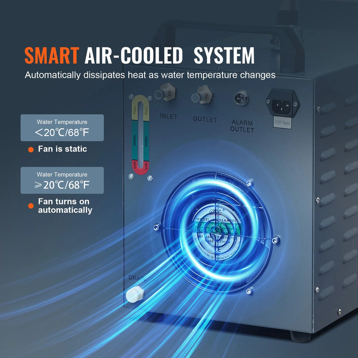 Industrial Water Chiller,CW-3000,80W Air-Cooled Industrial Water Cooler Cooling System w/12 L Water Tank Capacity 12 L/min
