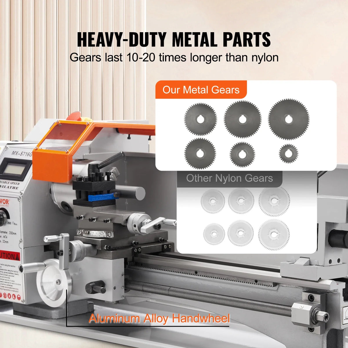 Metal Lathe, 7'' x 16'', 800W, Precision Desktop Metalworking Lathe, Variable Speed 150-2500 RPM,w/3-jaw Chuck & Tool Box