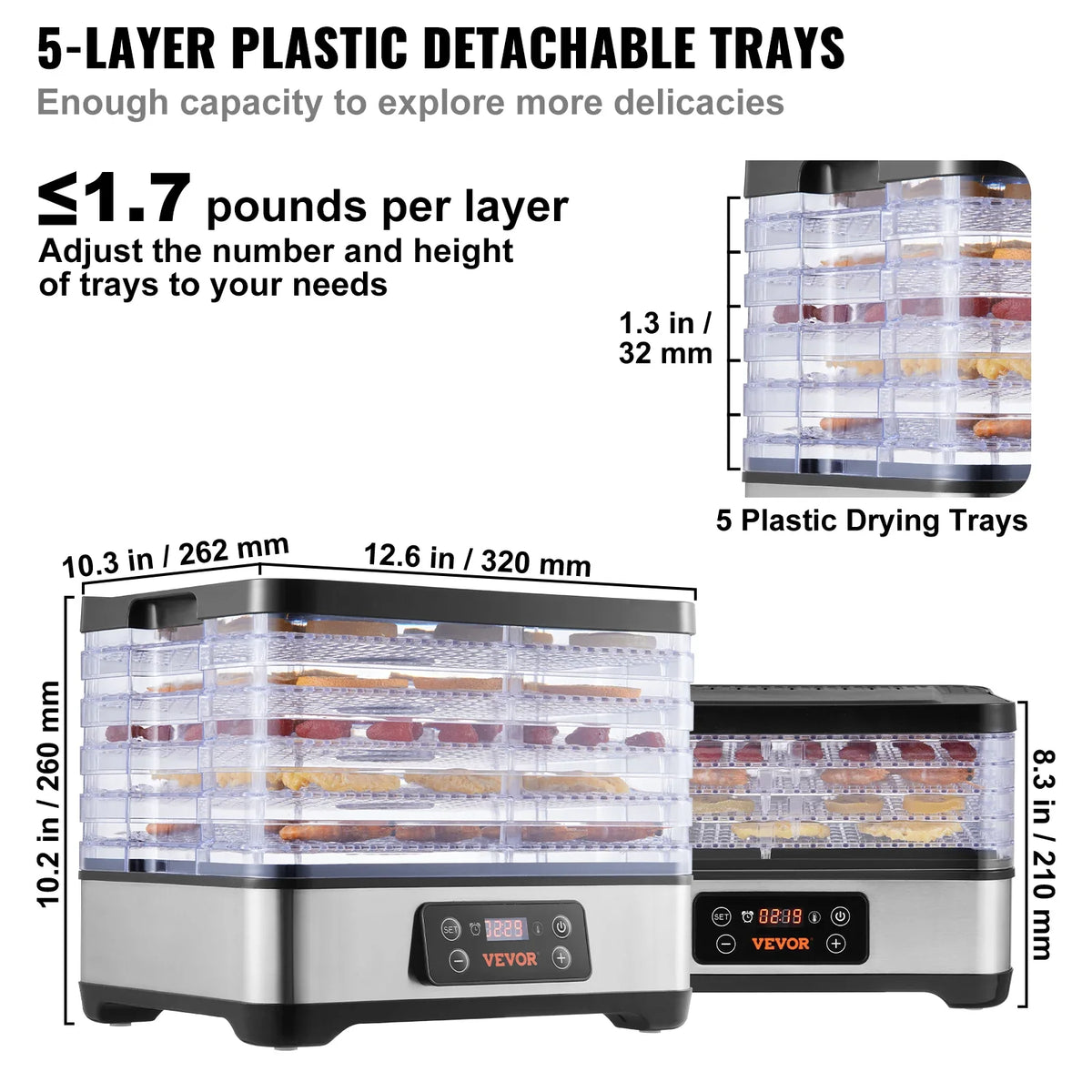 Food Dehydrator Machine, 5/6/10 Tray Fruit Dehydrator Electric Food Dryer for Jerky, Herb Meat, Beef, Fruit, Dog Treats