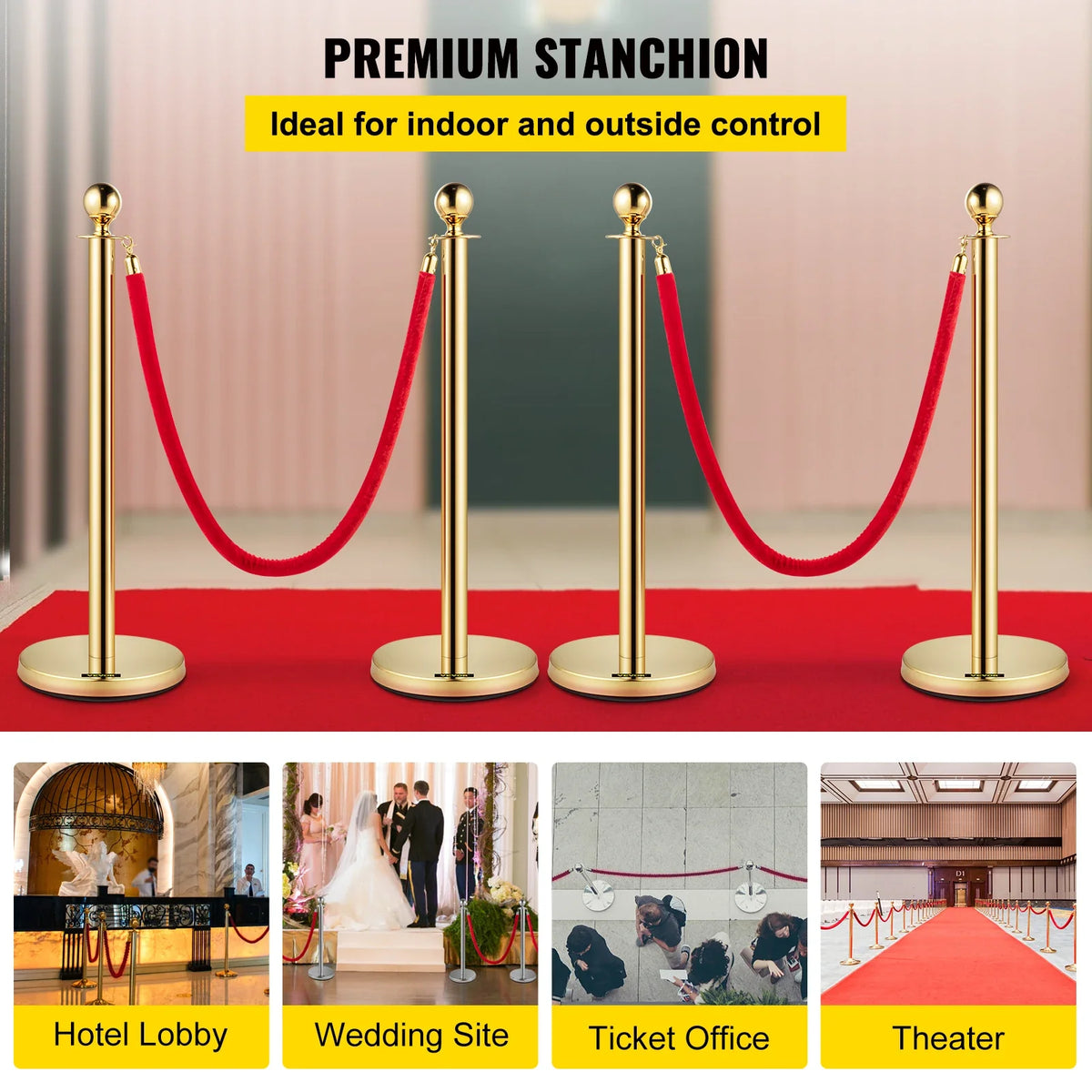 Crowd Control Stanchion Set Queue Red Velvet Rope Crowd Control Line Barriers Stable Gold Stanchion Set for Party Supplies