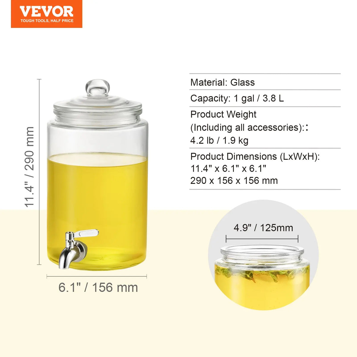 Beverage Dispenser Container,1/2 Gallon Drink Dispensers for Parties,Glass Juice Dispenser with Stainless Steel Spigot