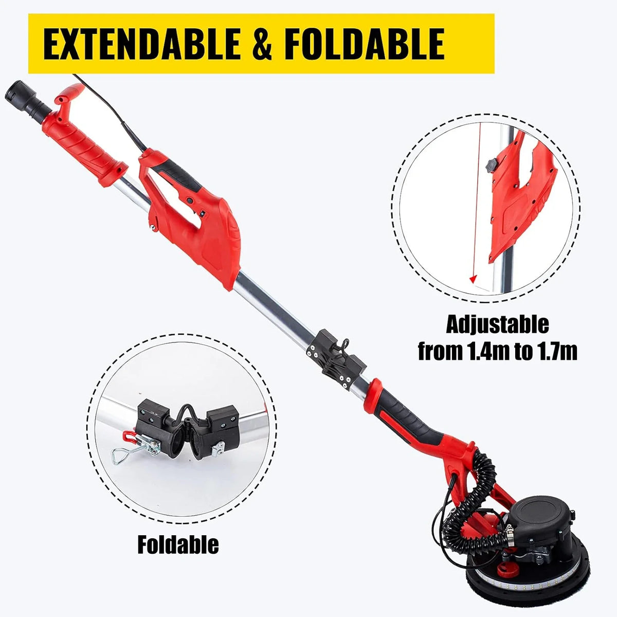 Drywall Sander 850W Electric Drywall Sander Foldable Sheetrock Sander with Telescope Handle Variable Speed Electric Sander