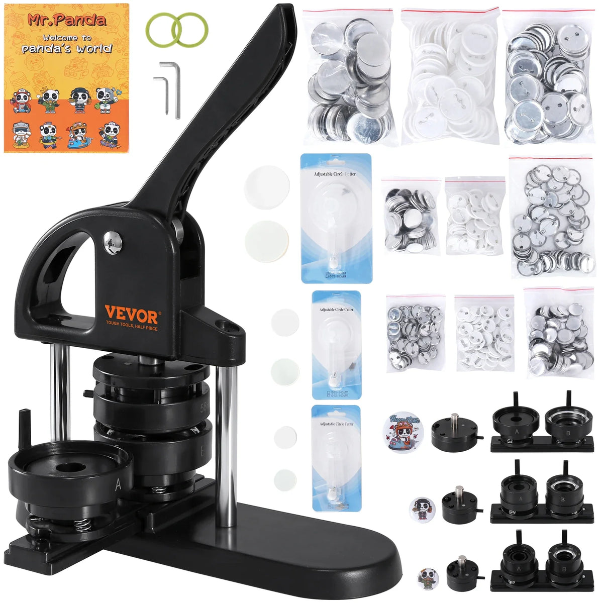 Button Maker 3-IN-1 Pin Maker w/300pcs Button Parts Button Maker Machine Arc Handle Punch Press Kit For Children DIY Gifts