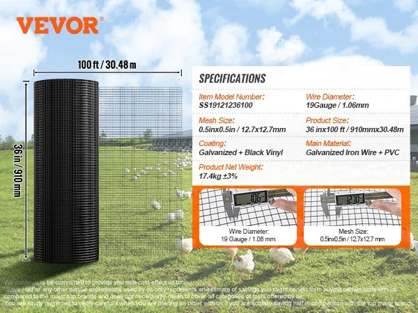 Hardware Cloth Galvanized Wire Mesh Roll Vinyl Coating Metal Wire Mesh for Chicken Coop Barrier Poultry Enclosures Black