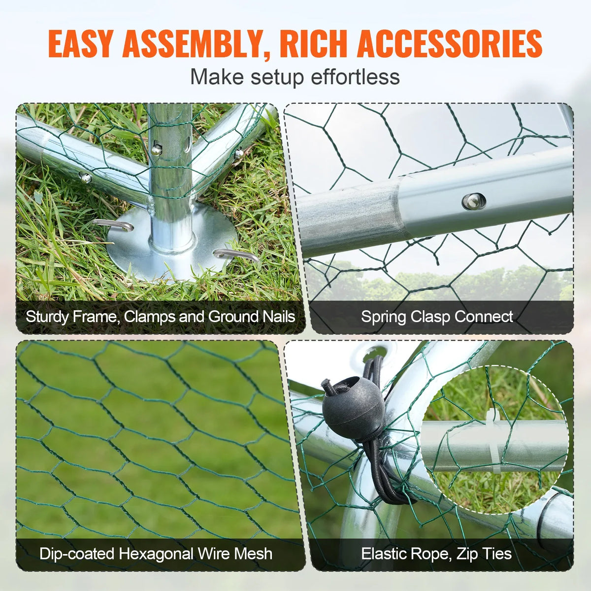 Large Metal Chicken Coop Walk-in Chicken Runs Spire Roof Hen House  for Outdoor Backyard Farm Duck Rabbit Cage Poultry Pen