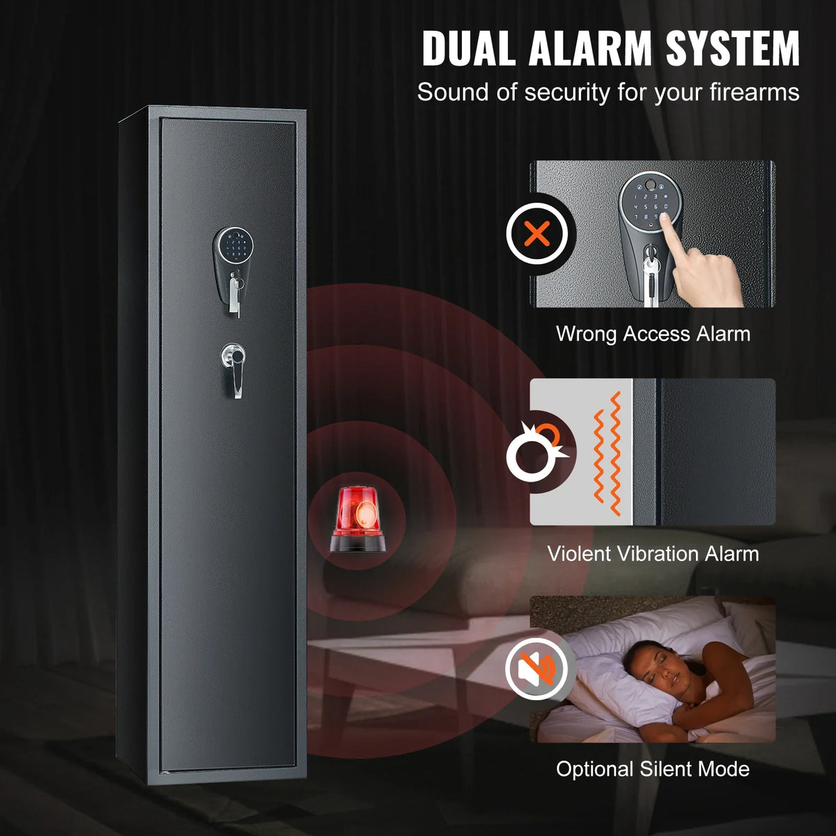 6 Rifles Gun Safe Rifle Safe W/ Fingerprint & Digital Keypad Lock Removable Gun Storage Cabinet W/ Built-in Storage Locker