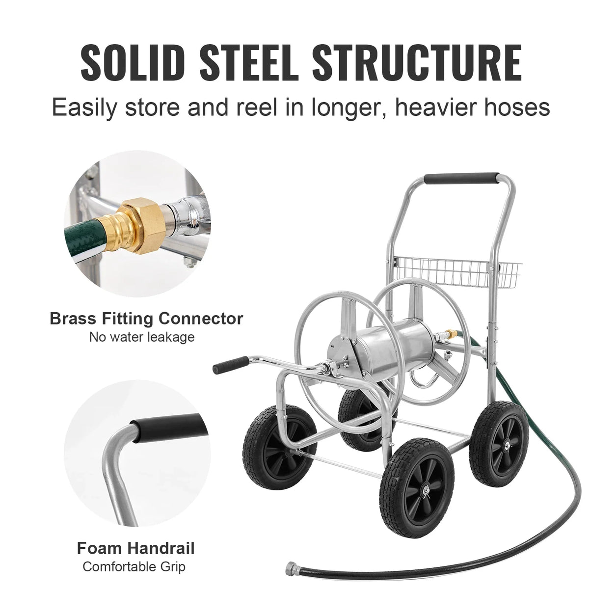 Hose Reel Cart300 ft 5/8’’ Hose Garden Water Hose Carts Mobile Tools  with Storage Basket for Garden Yard Lawn