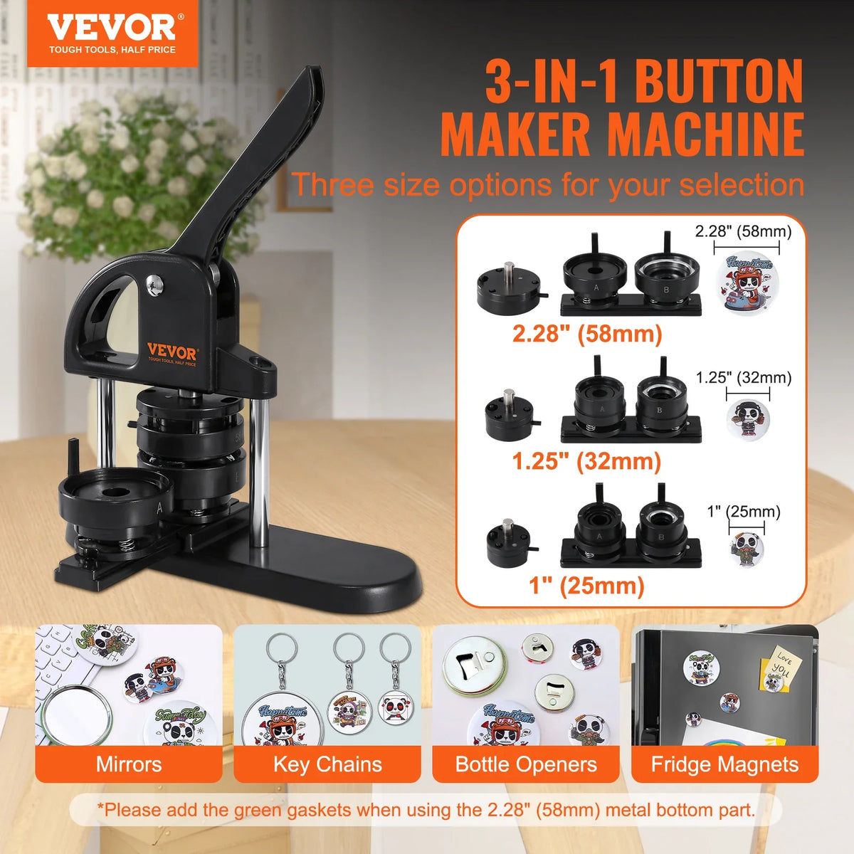 Button Maker 3-IN-1 Pin Maker w/300pcs Button Parts Button Maker Machine Arc Handle Punch Press Kit For Children DIY Gifts