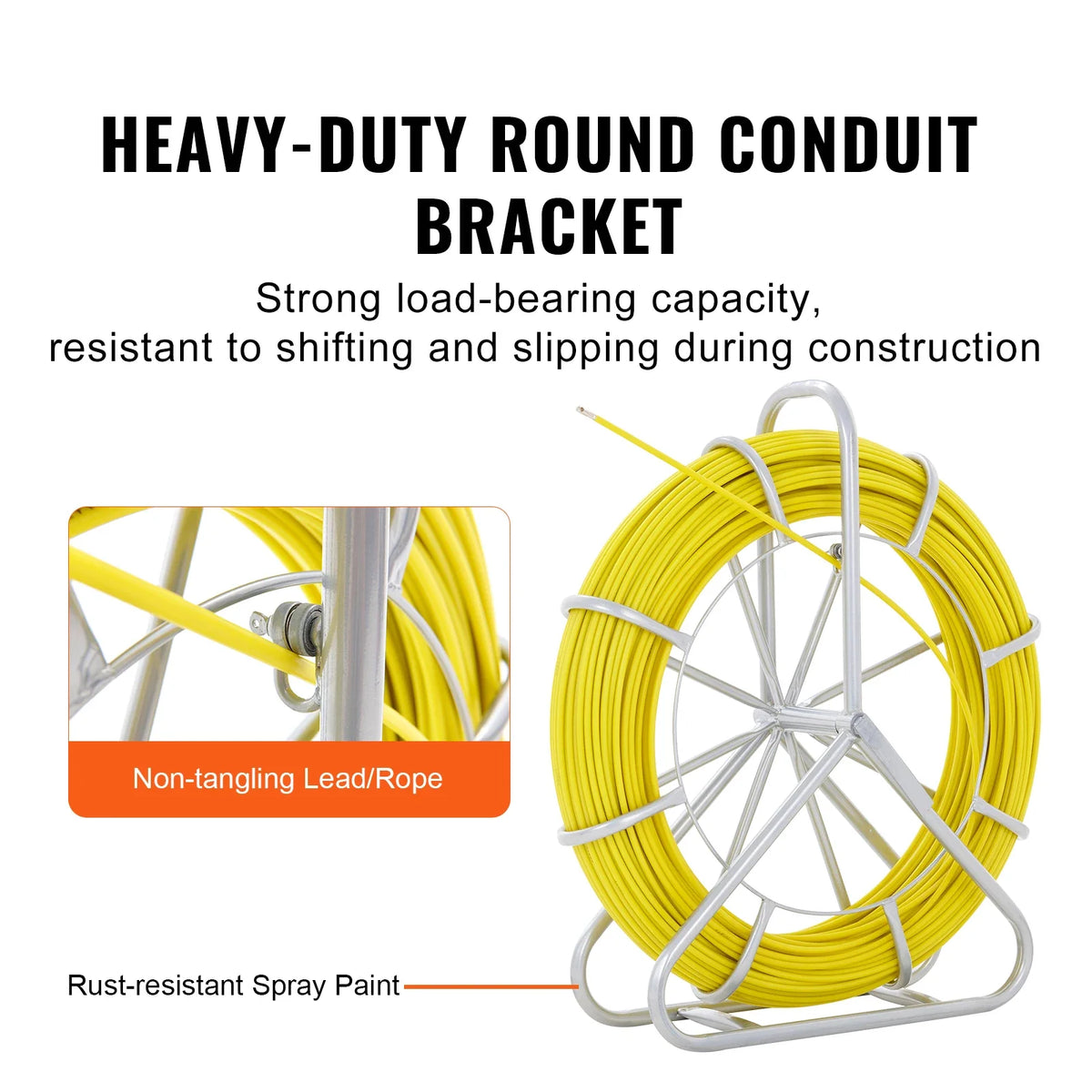 Fish Tape Fiberglass 425 ft 1/4 inch Wire Puller with Steel Reel Stand for Walls and Electrical Conduit, Non-Conductive