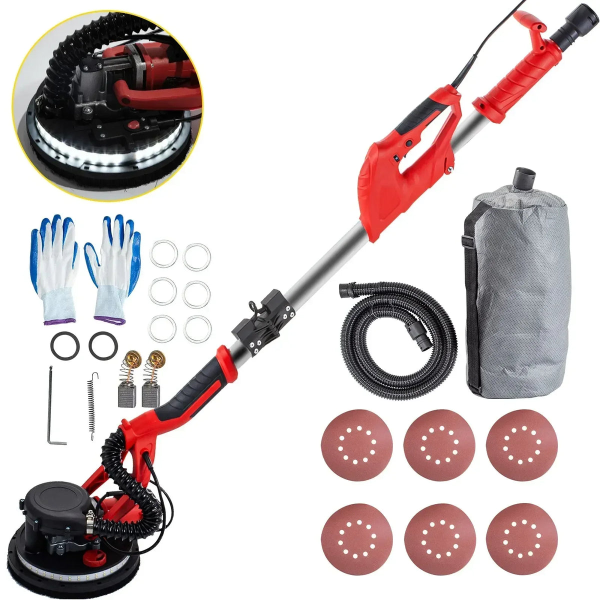 Electric Drywall Polishing Sander 750W Polishing Machine Extendable With LED Strip Light Foldable Electric Drywall Sander