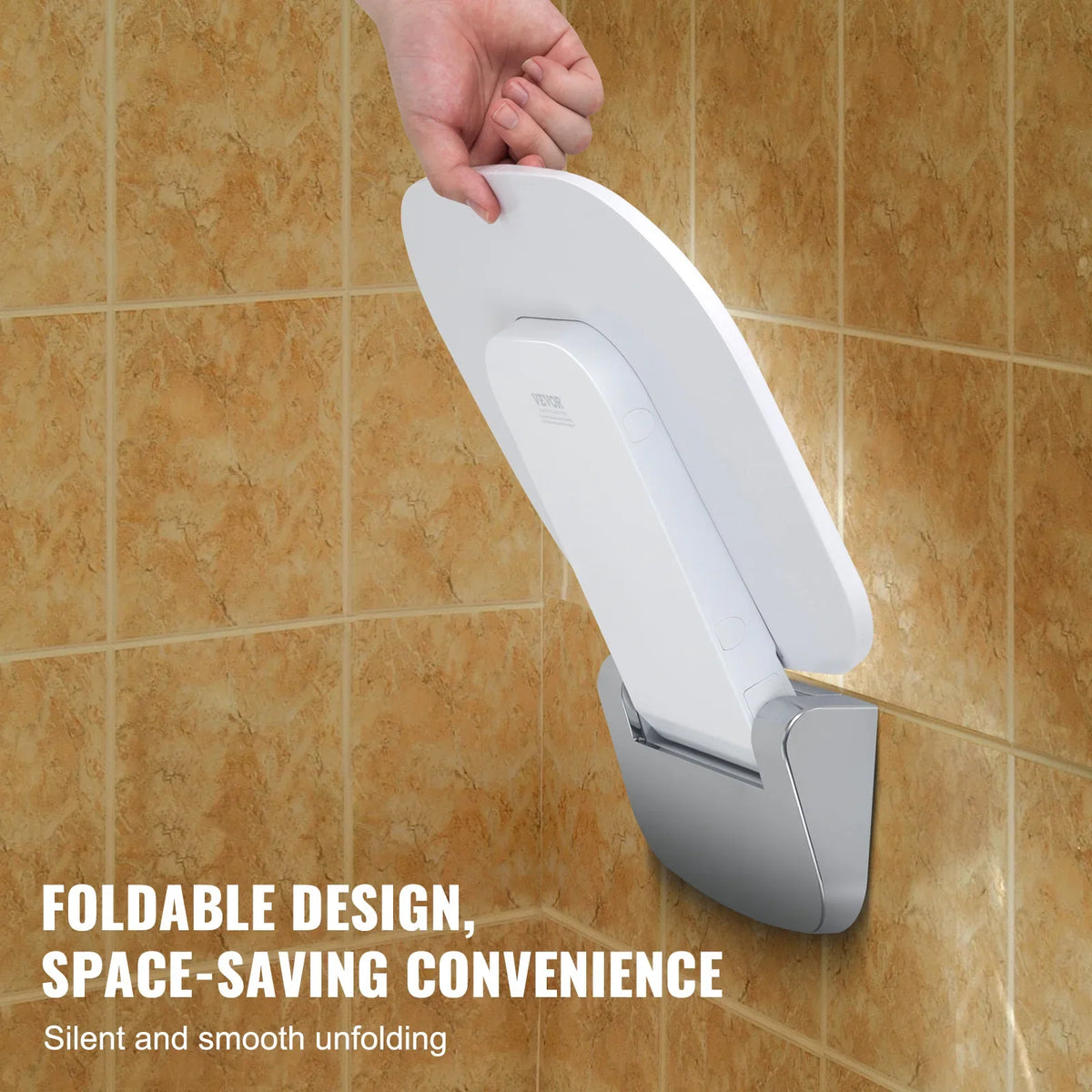 Folding ABS Shower Seat  13.6''x12.8'' Unfolded Wall Mounted Fold Up Shower Bench with 440 lbs Load Capacity Shower Chair