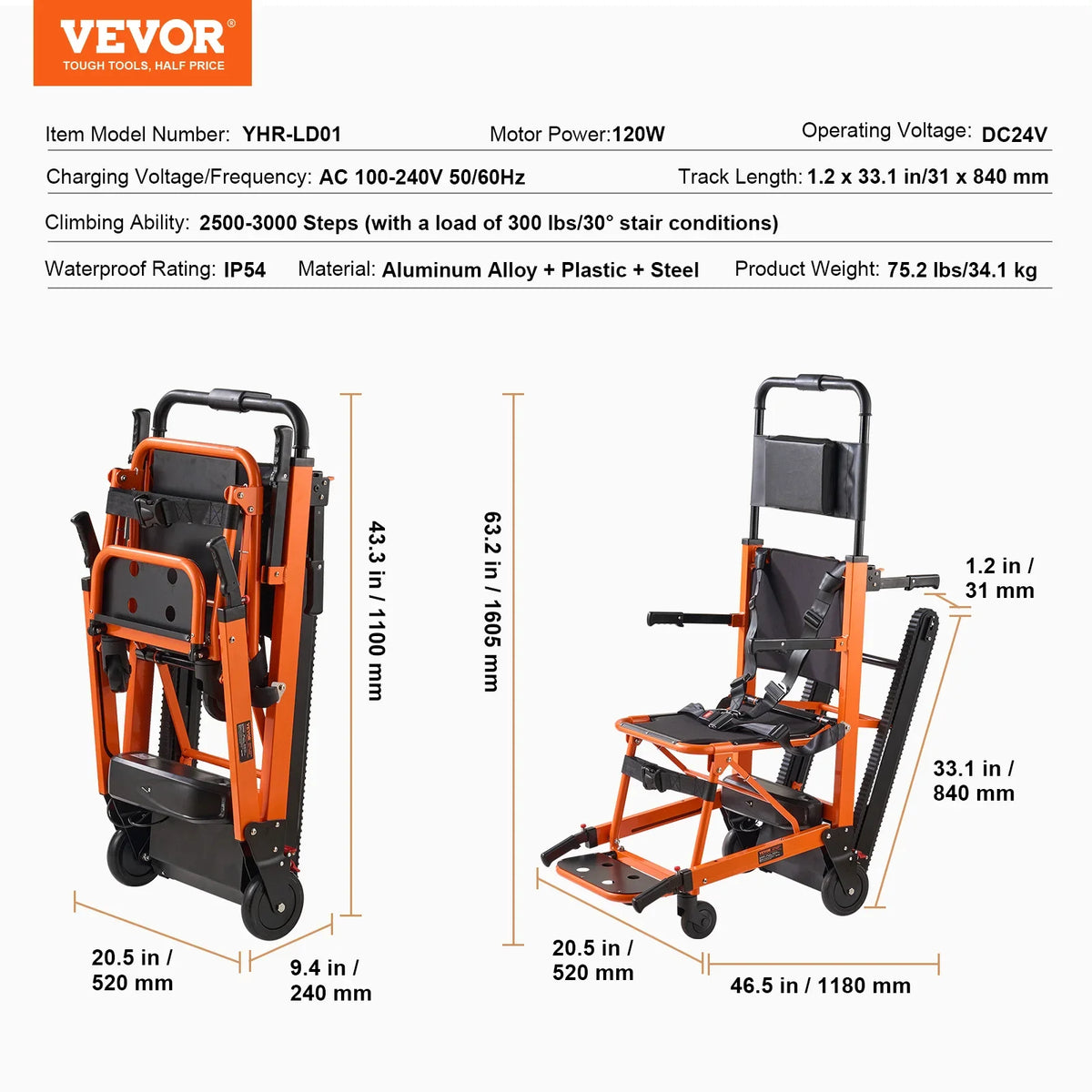 450 lbs Electric Stair Climbing Chair Foldable Emergency Stair Lift Wheelchair with Battery Operated for Elderly Disabled