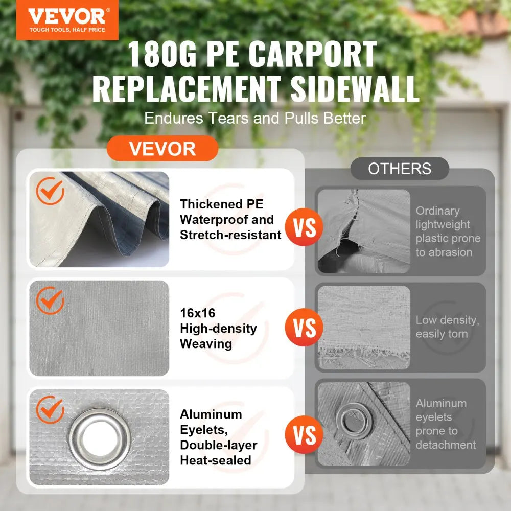 Carport Replacement Canopy Cover Side WallGarage Tent Shelter Tarp Heavy-Duty Waterproof   UV Protected