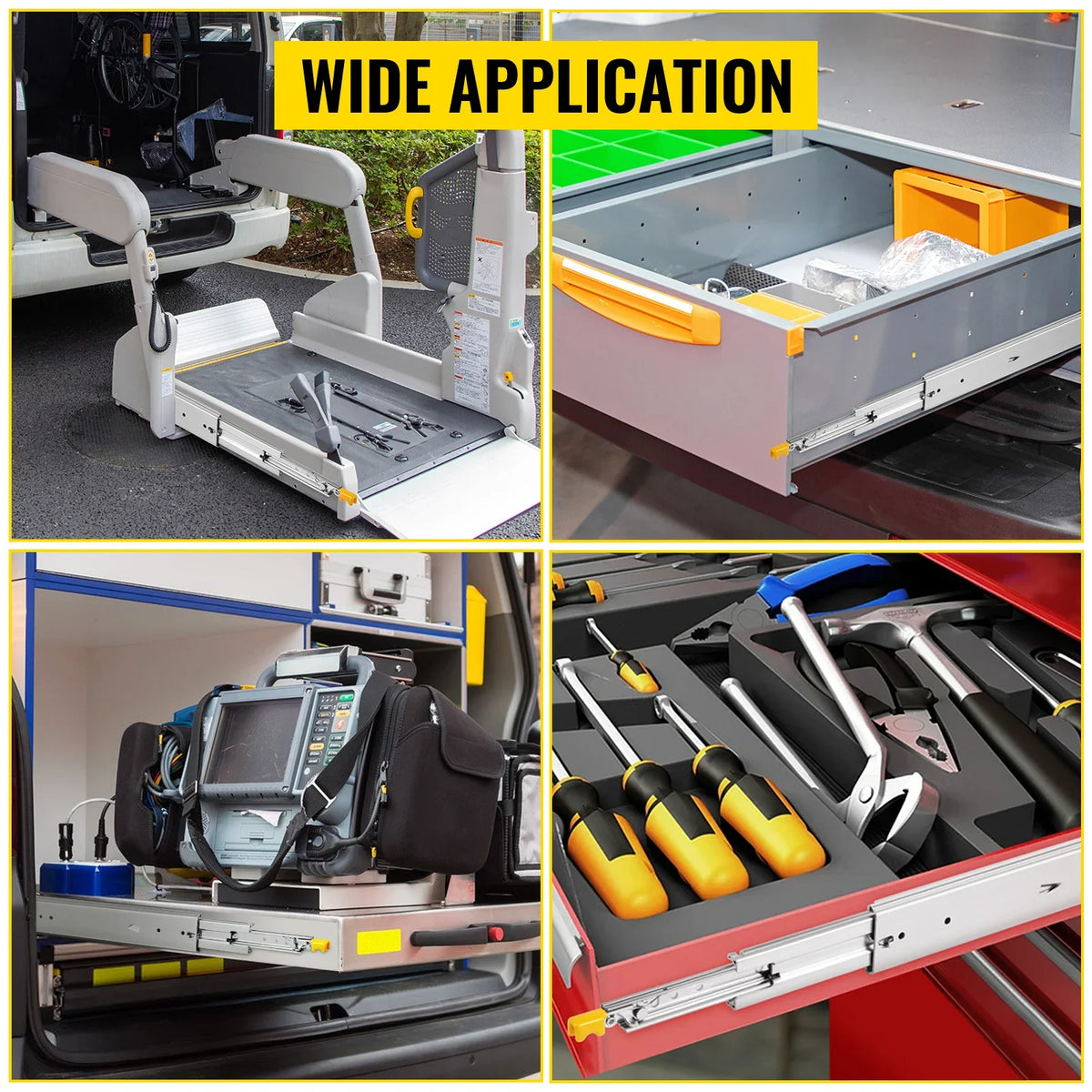 Locking 18"-60" Slides Bearing 500LBS Heavy Duty Drawer Slides 3-Fold Guide Rail Full Extension Ball Industrial 76mm Width