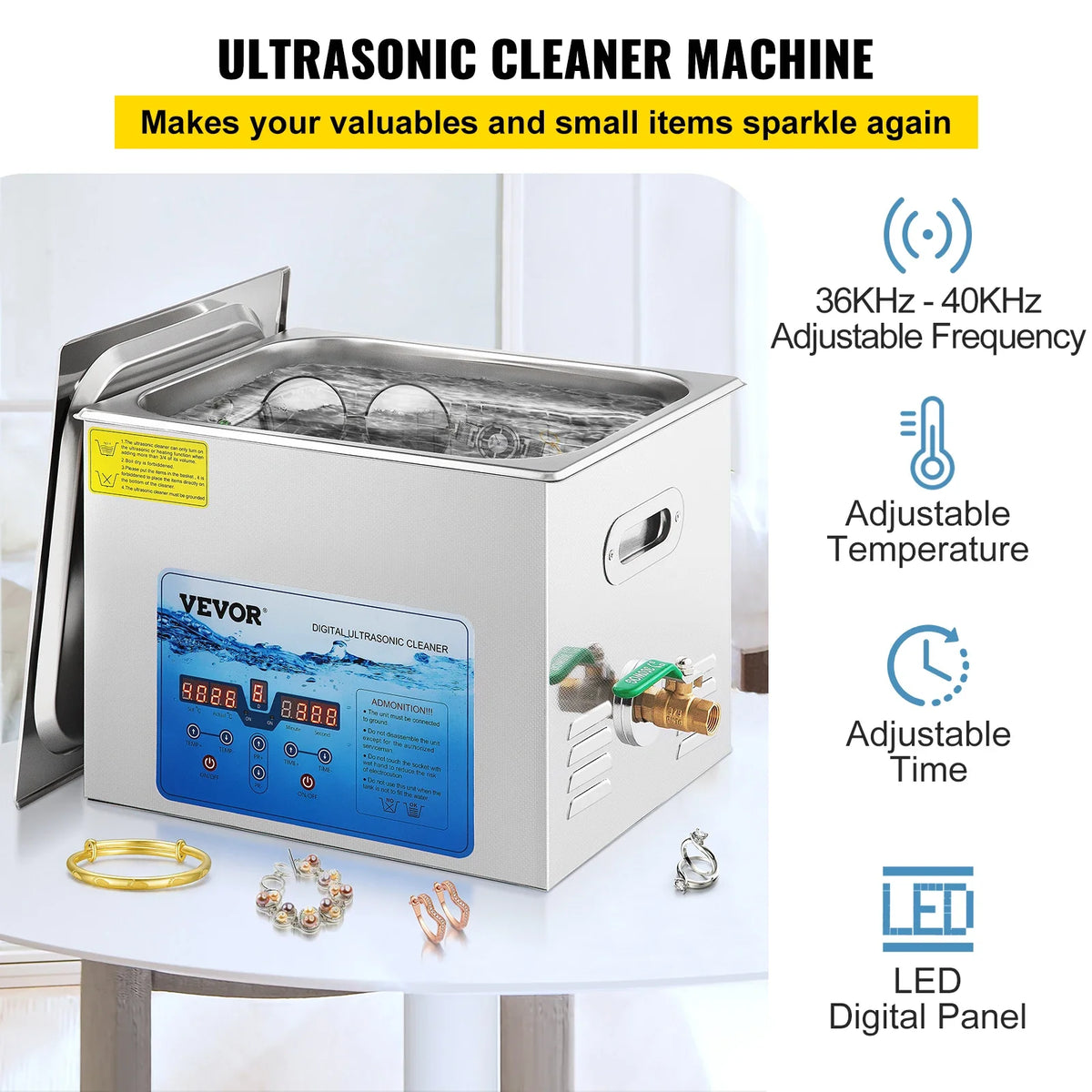 15L Ultrasonic Cleaner,36KHz~40KHz Adjustable Frequency, Ultrasonic Cleaning Machine w/ Digital Timer & Heater,for Jewelry