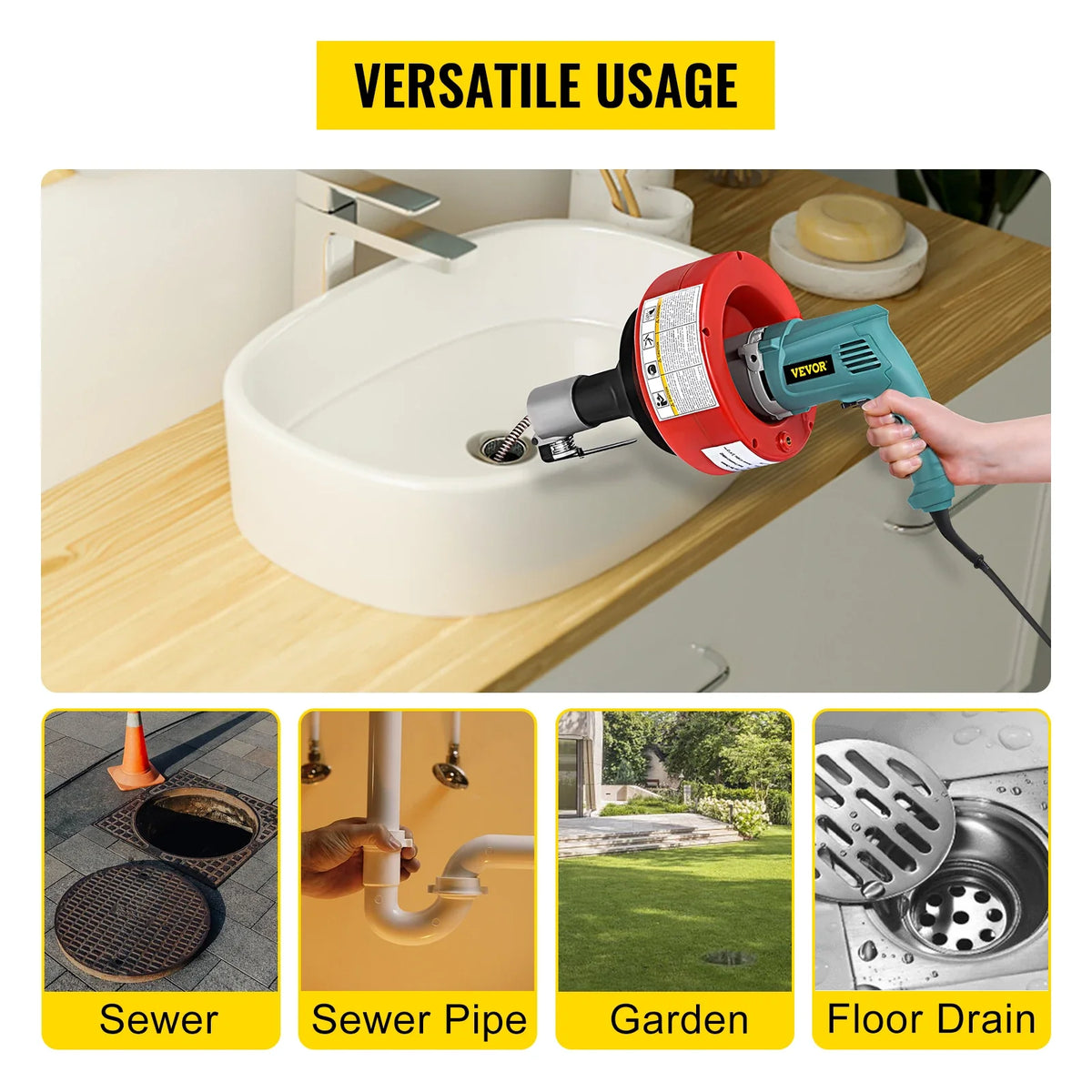 Handheld Electric Drain Cleaner 20-65 mm Manual Pipe Unblocker Kitchen Sink Toilet Sewer Dredge Cleaning Clogs Machine 8M