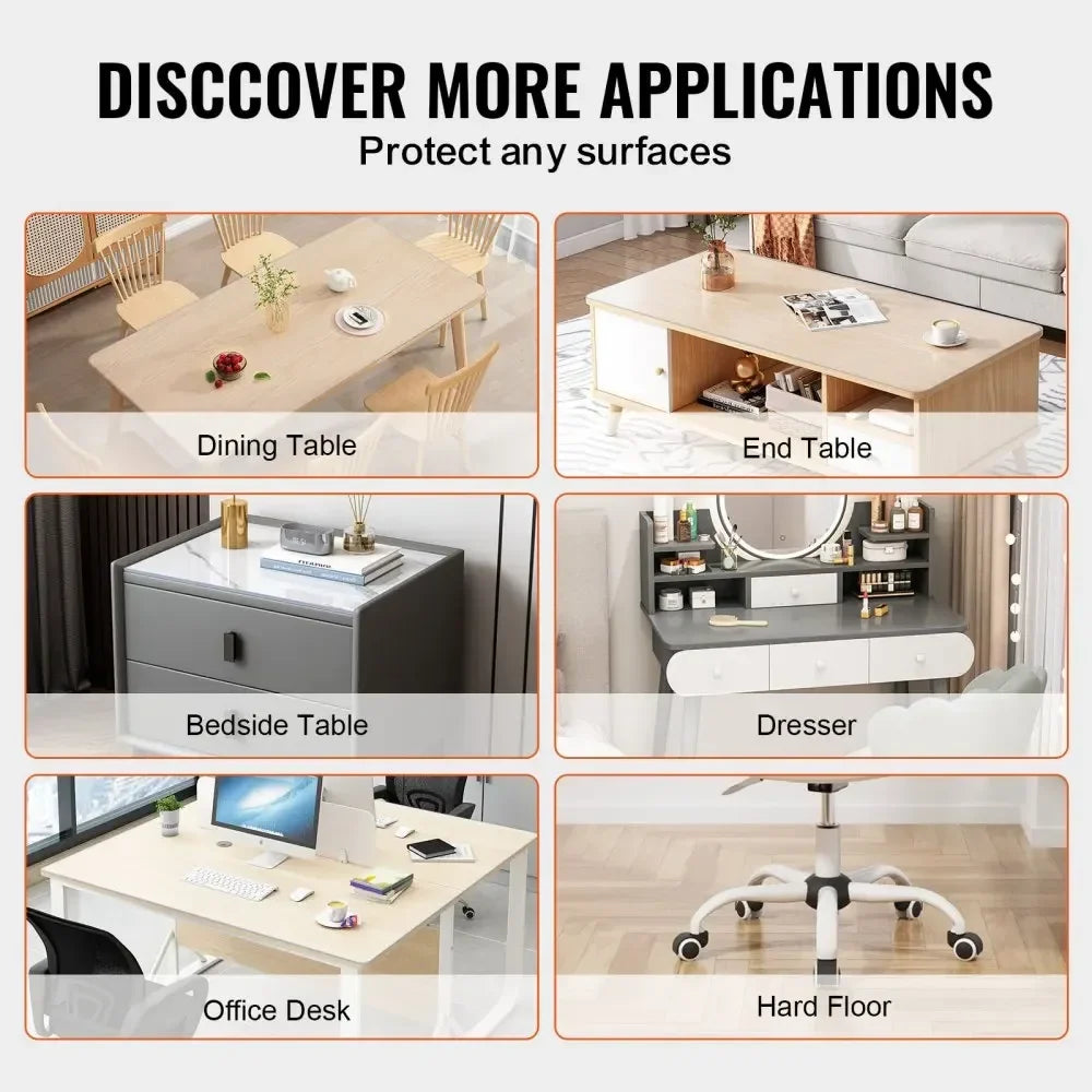 Plastic Table Cover  Thick Clear Table Protector, Rectangle PVC Desk Mat, Waterproof & Easy Cleaning Desk Pad Tablecloth