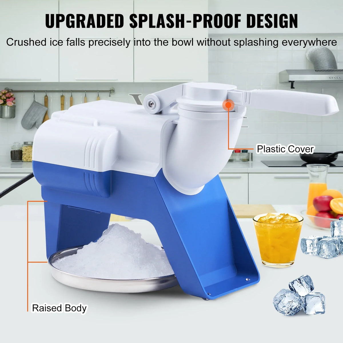 220W Ice Crushers Machine 176lbs/H Electric Snow Cone Maker with 2 Blades Shaved Ice Machine with Cover and Bowl for Home