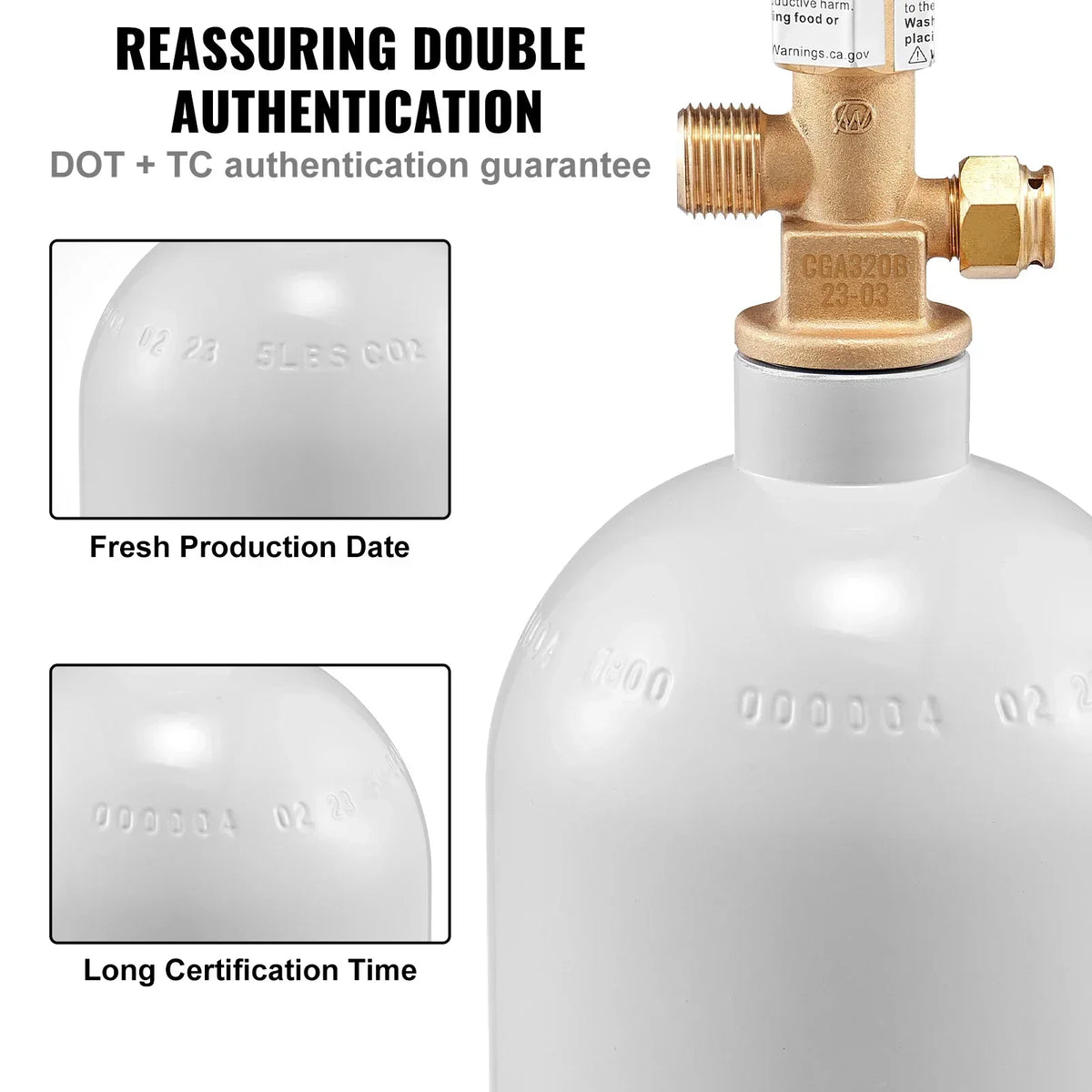5Lbs CO2 Tank Aluminum Gas Cylinder Brand New CO2 Cylinder with Gray Spray Coating CO2 Tank with CGA320 Valve