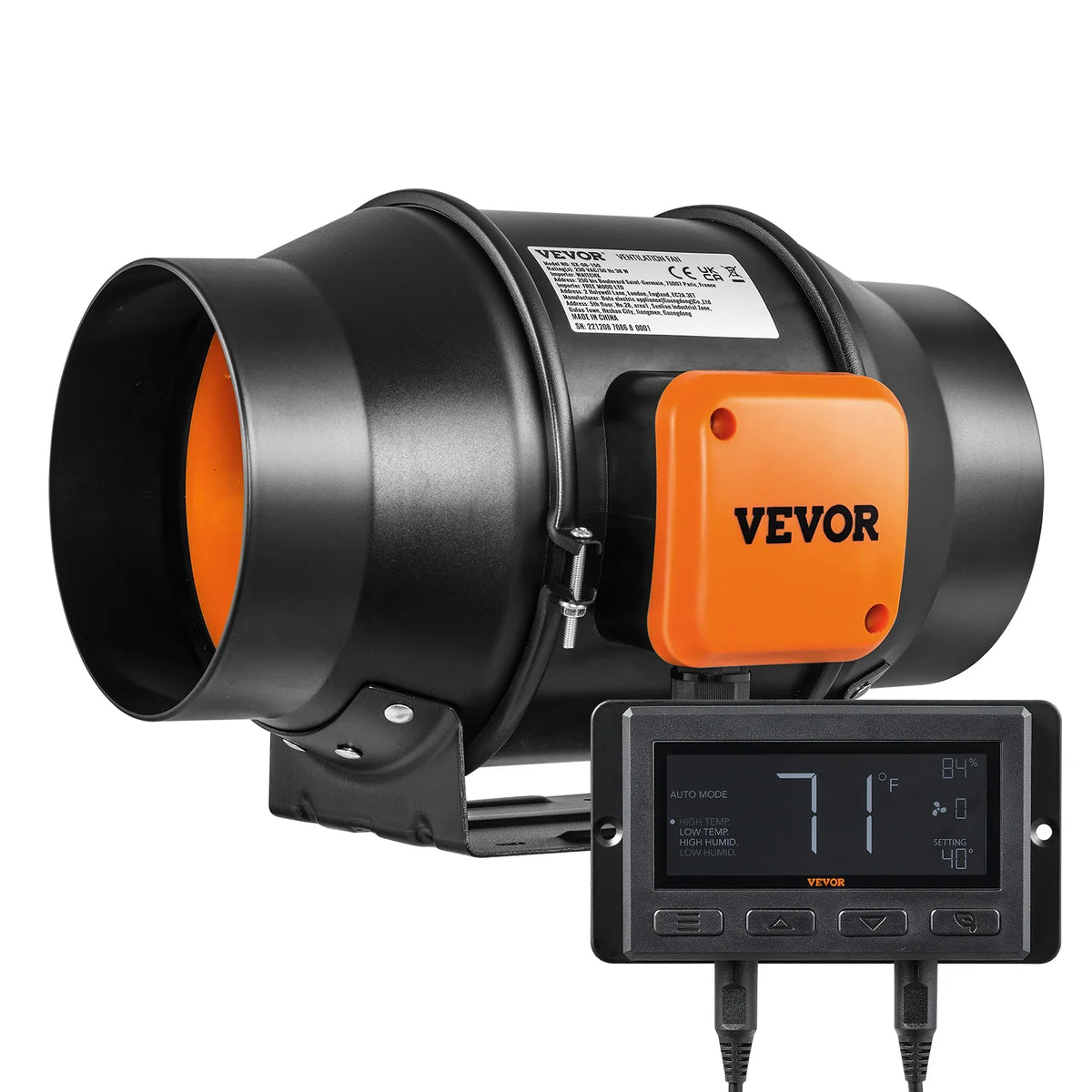 Inline Duct Fan 6-Inch 402 CFM with Temperature Humidity Controller, Quiet EC-motor for Cooling Booster, Grow Tents
