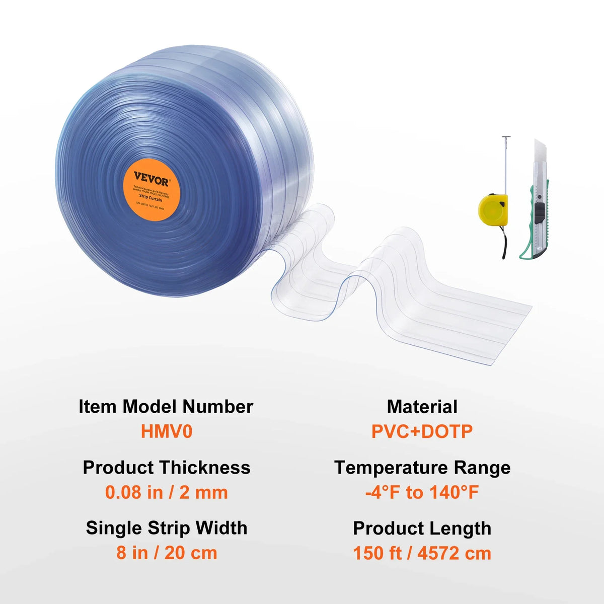150ft Clear Strip Curtain Ribbed Plastic Durable Door Strips PVC Bulk Roll for Warehouses Factories, Supermarkets
