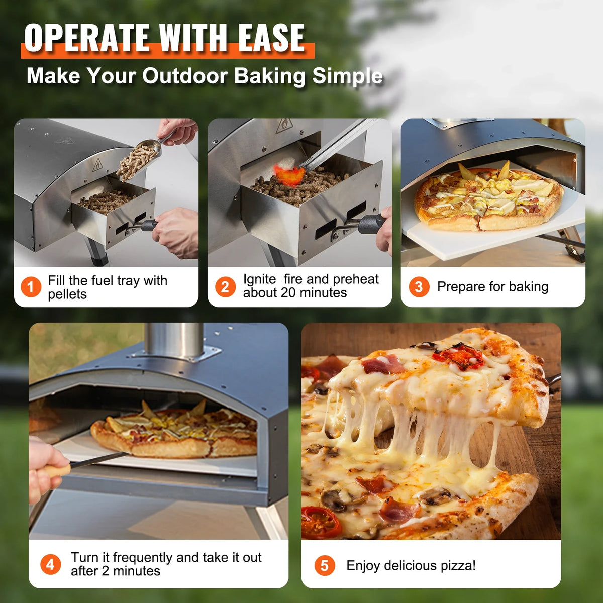 Outdoor Pizza Oven 12in Pellet & Charcoal Fired Maker, Portable Outside Stainless Steel Grill for Backyard Party Camping