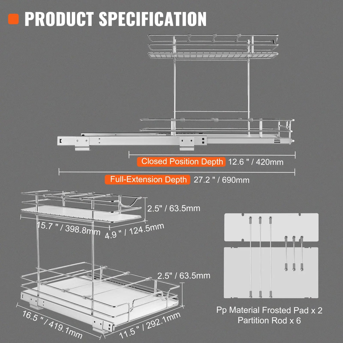 Pull Out Cabinet Organizer,Heavy Duty Slide Out Pantry Shelves,Steel Roll Out Drawers,Sliding Drawer Storage for Home