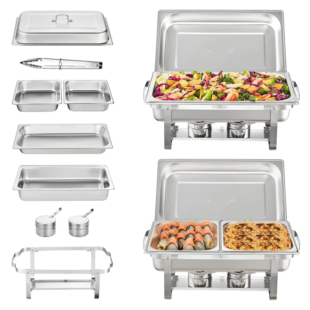 8QT Rectangle Chafing Dish 2/4/6 Packs with Full Size Pans, Folding Stand/Fuel Holder/Tray for Buffet Catering Warmer