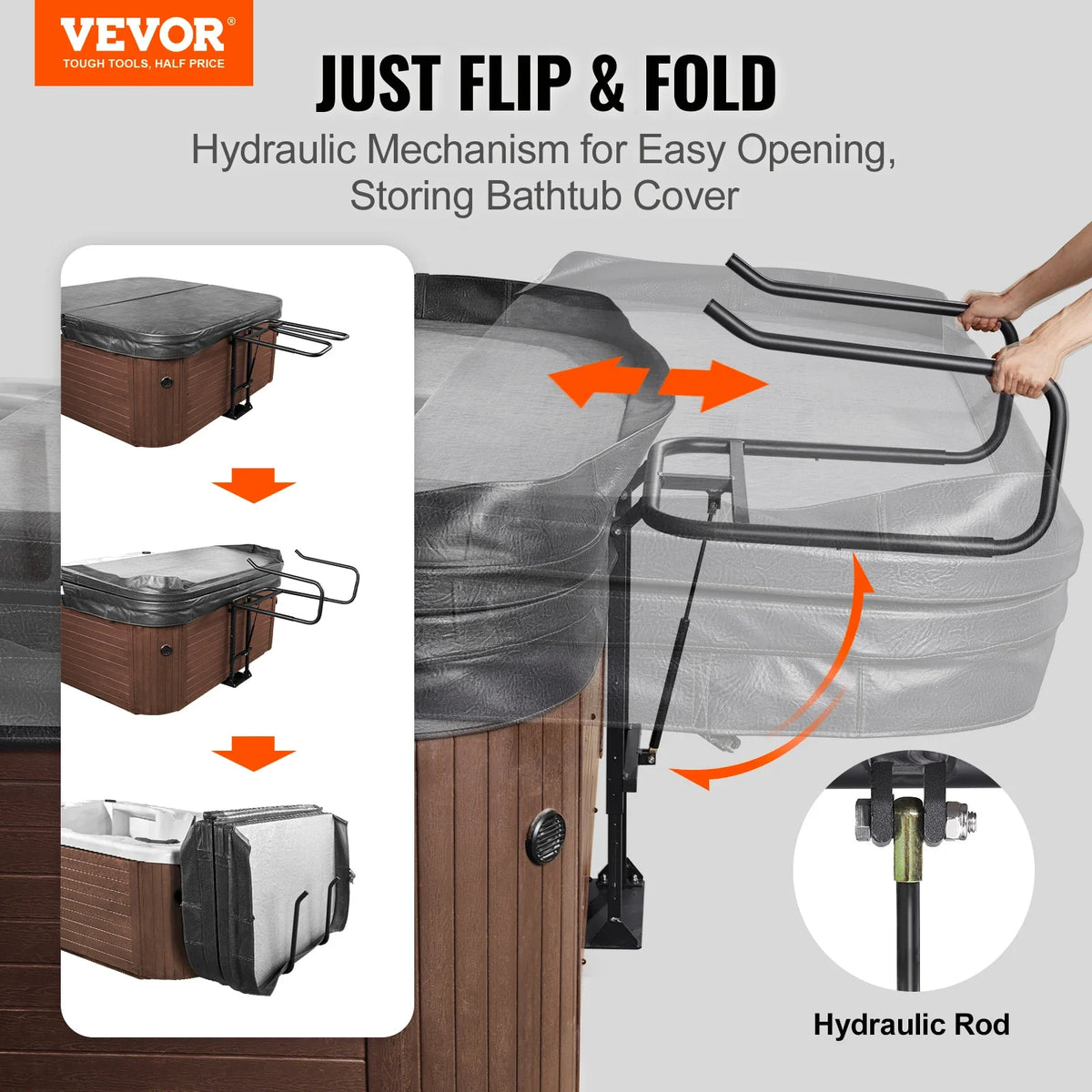 Hot Tub Cover Lift Hydraulic Width 53.1" - 92.5" Adjustable, Installed Underneath on one Sides for Hot Tubs Spa