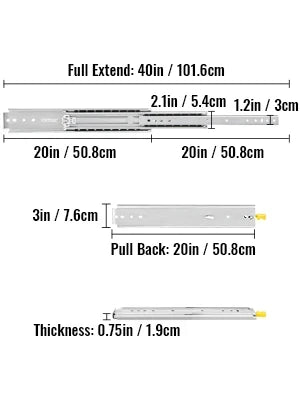 Locking 18"-60" Slides Bearing 500LBS Heavy Duty Drawer Slides 3-Fold Guide Rail Full Extension Ball Industrial 76mm Width
