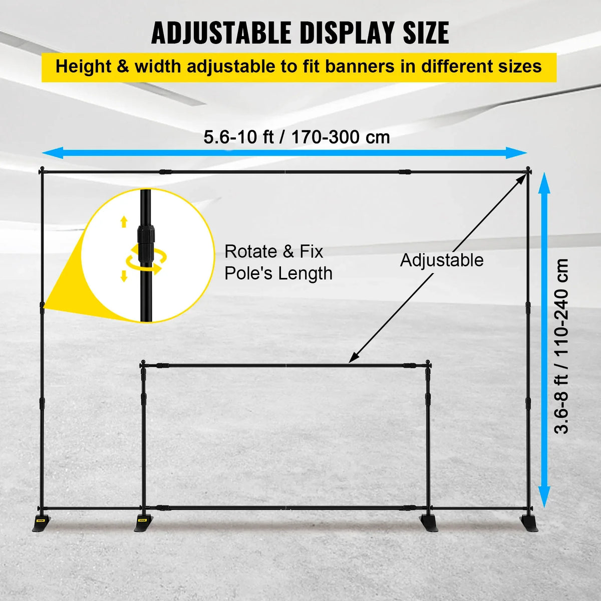 10 x 8 Ft,8 x 8 Ft Backdrop Banner Stand Adjustable Height & Width for Trade Show Wall Exhibitor Photo Booth Background