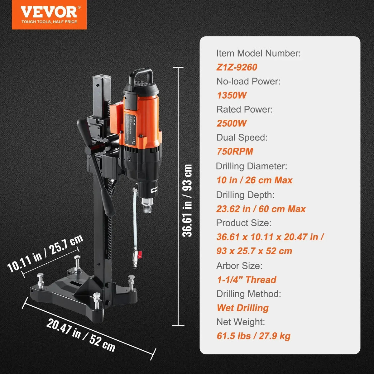 3200W 750RPM Wet/Dry Diamond Core Drill Machine Concrete Core Drill Rig Stand Industrial Wet Electric Core Drilling Machin