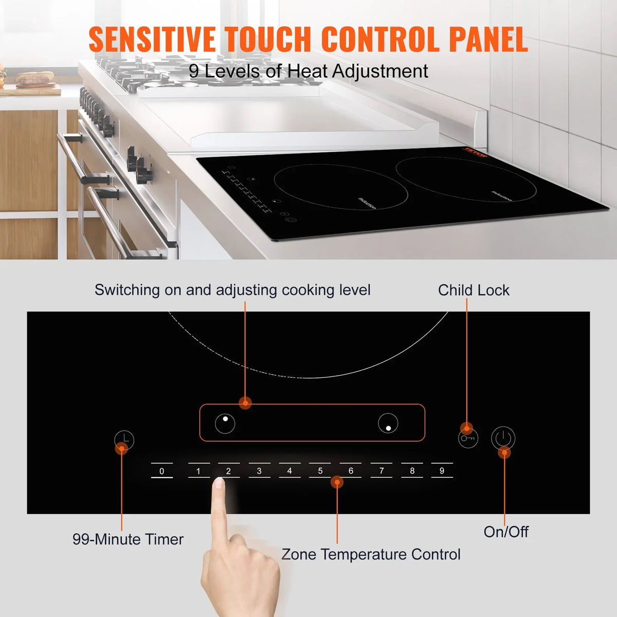 2 Burners Electric Induction Cooktop Stove Hob Built-in Burner Cooker Sensor Touch Control Magnetic Cooker Hot Plate