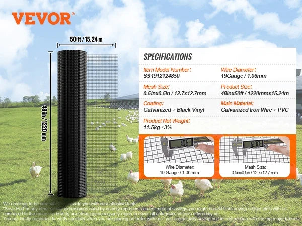 Hardware Cloth Galvanized Wire Mesh Roll Vinyl Coating Metal Wire Mesh for Chicken Coop Barrier Poultry Enclosures Black