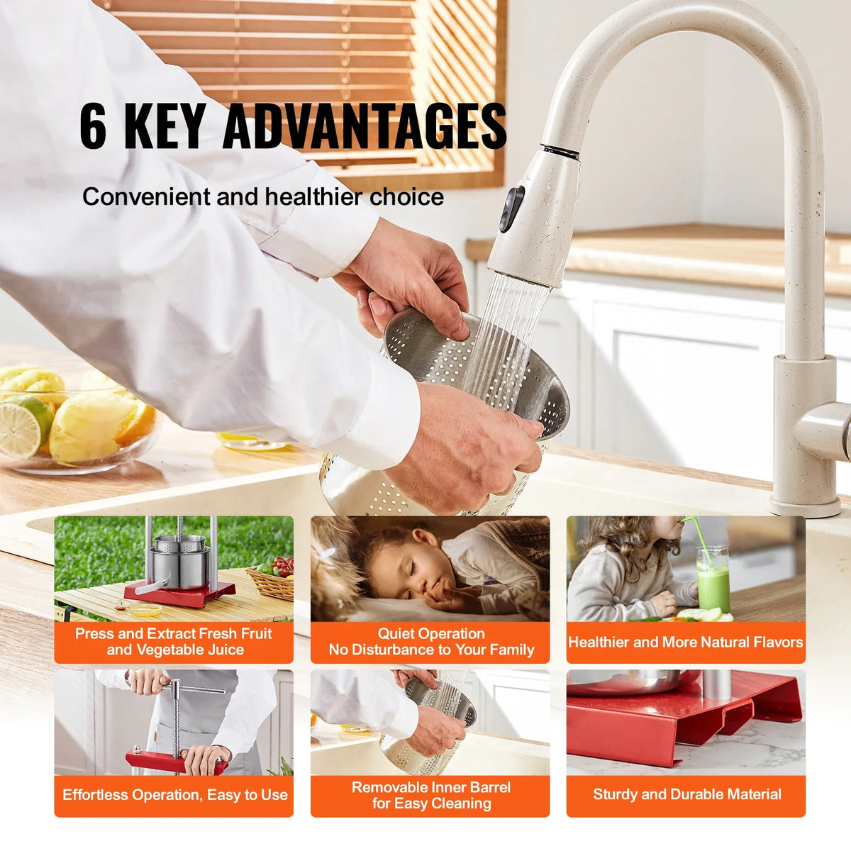 Fruit Wine Press 2/3/6L, 2 Stainless Steel Barrels, Manual Juice Maker with T-Handle for Outdoor, Kitchen, and Home