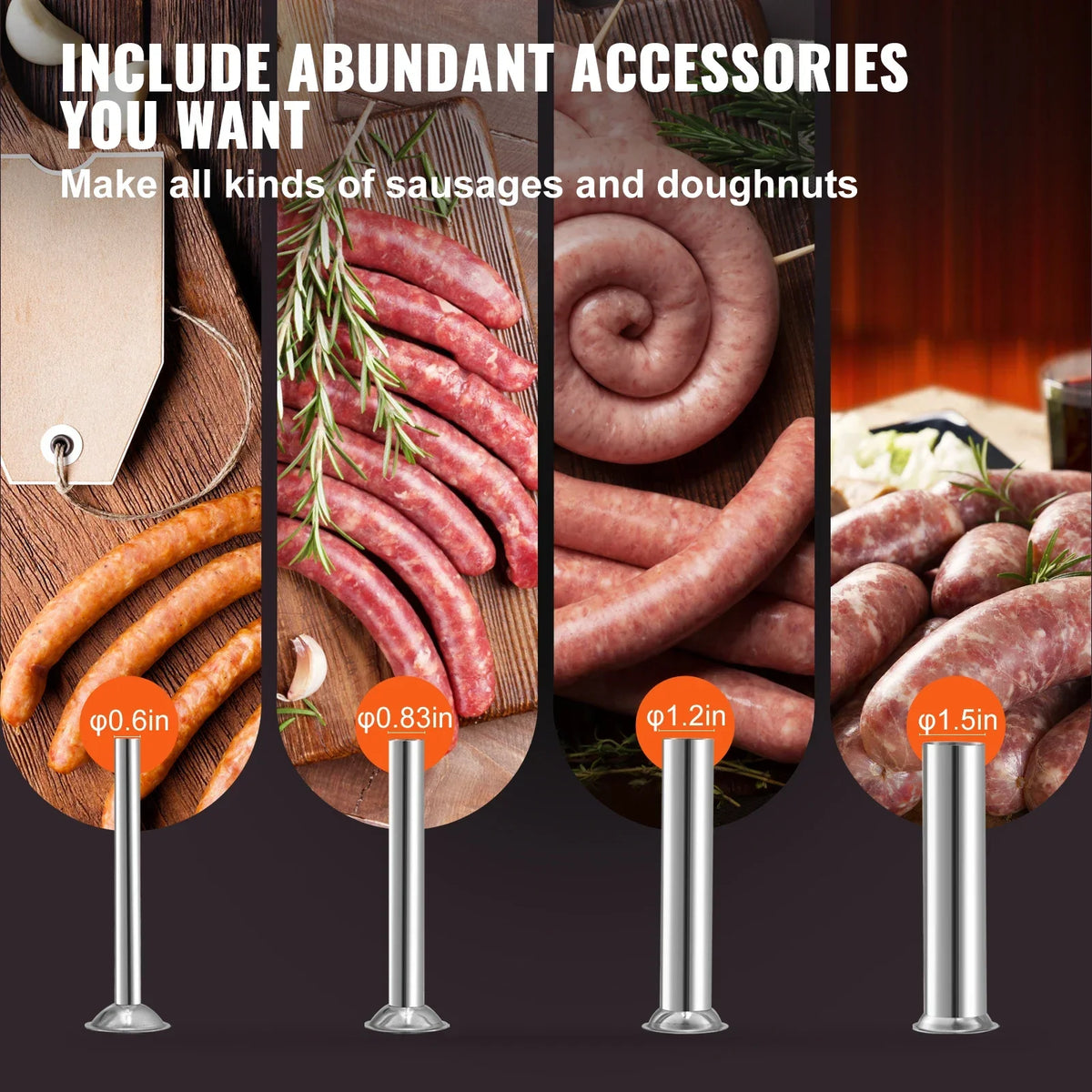 Manual Sausage Stuffer 3L 5L Stainless Steel Making Sausage Vertical Maker with 5 Filling Funnels