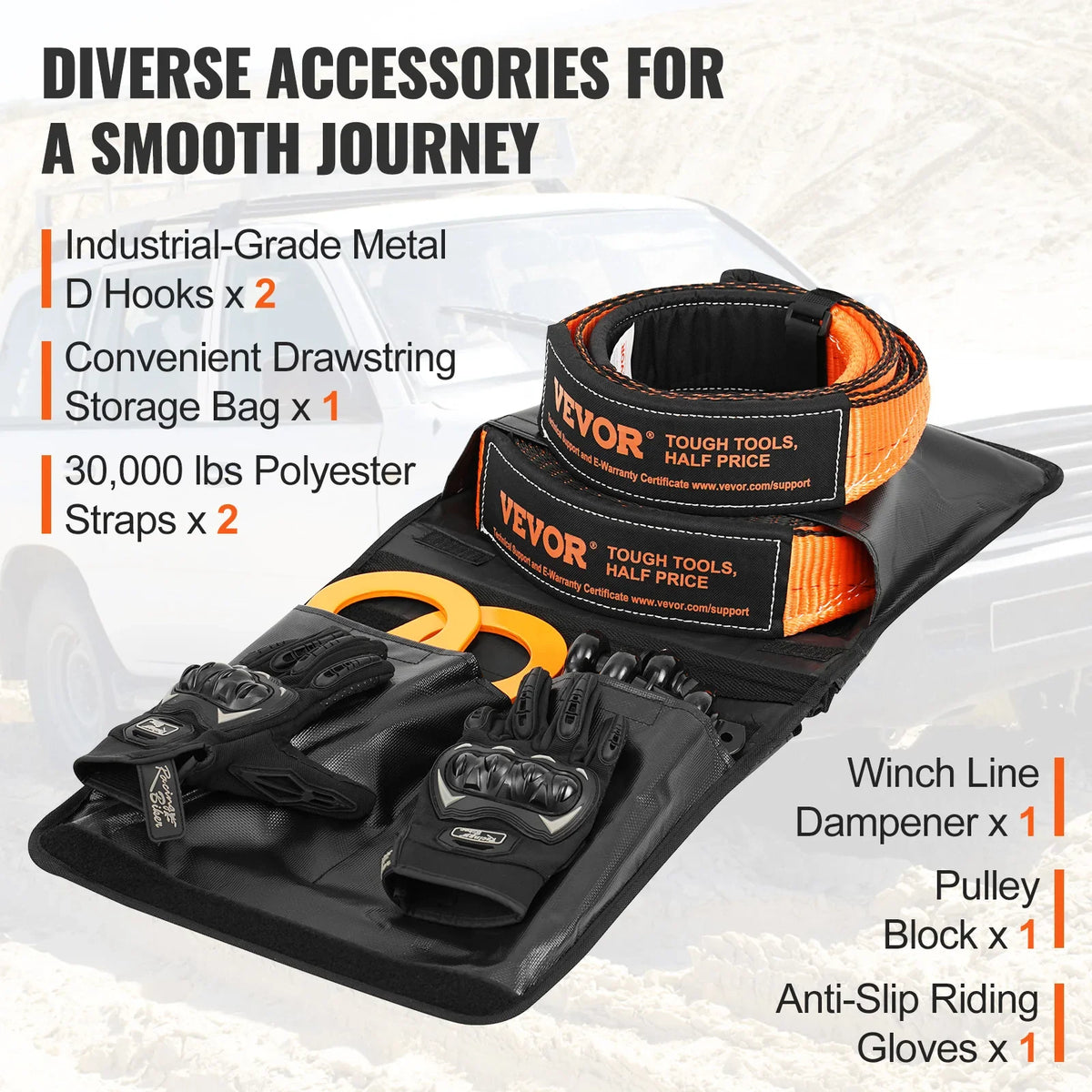 3" x 30' Heavy Duty Winch Recovery Kit with 30000 lbs Tow Straps 44092 lbs D-Ring Shackles for ATV Jeep Truck